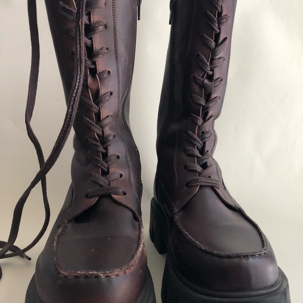 Free People Chocolate Brown Lace-Up Moto Boots